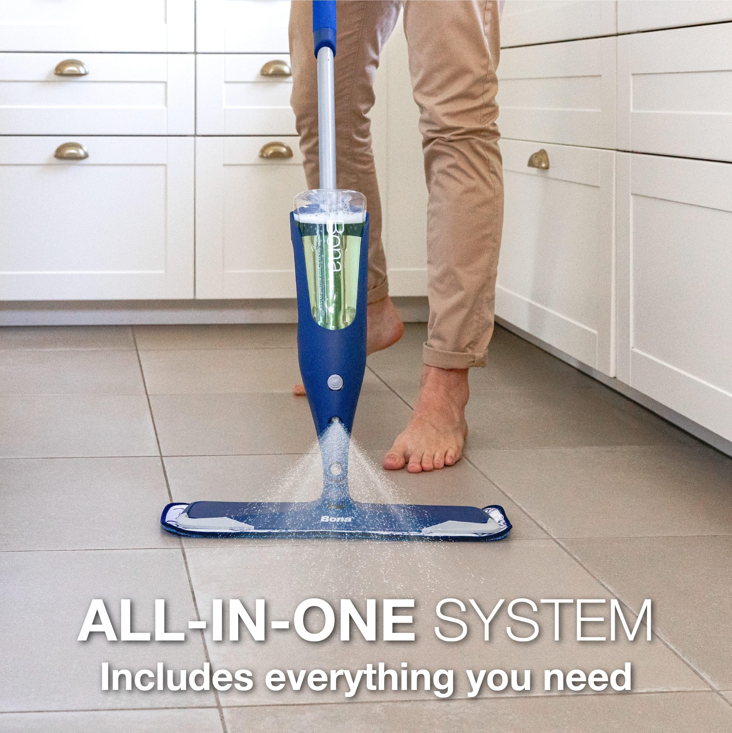 Bona Premium Motion Multi-Surface Floor Spray Mop - Includes Multi-Surface Floor Cleaning Solution and Machine Washable Microfiber Cleaning Pad - Spray Mop for Stone, Tile, Laminate, and Vinyl Floors