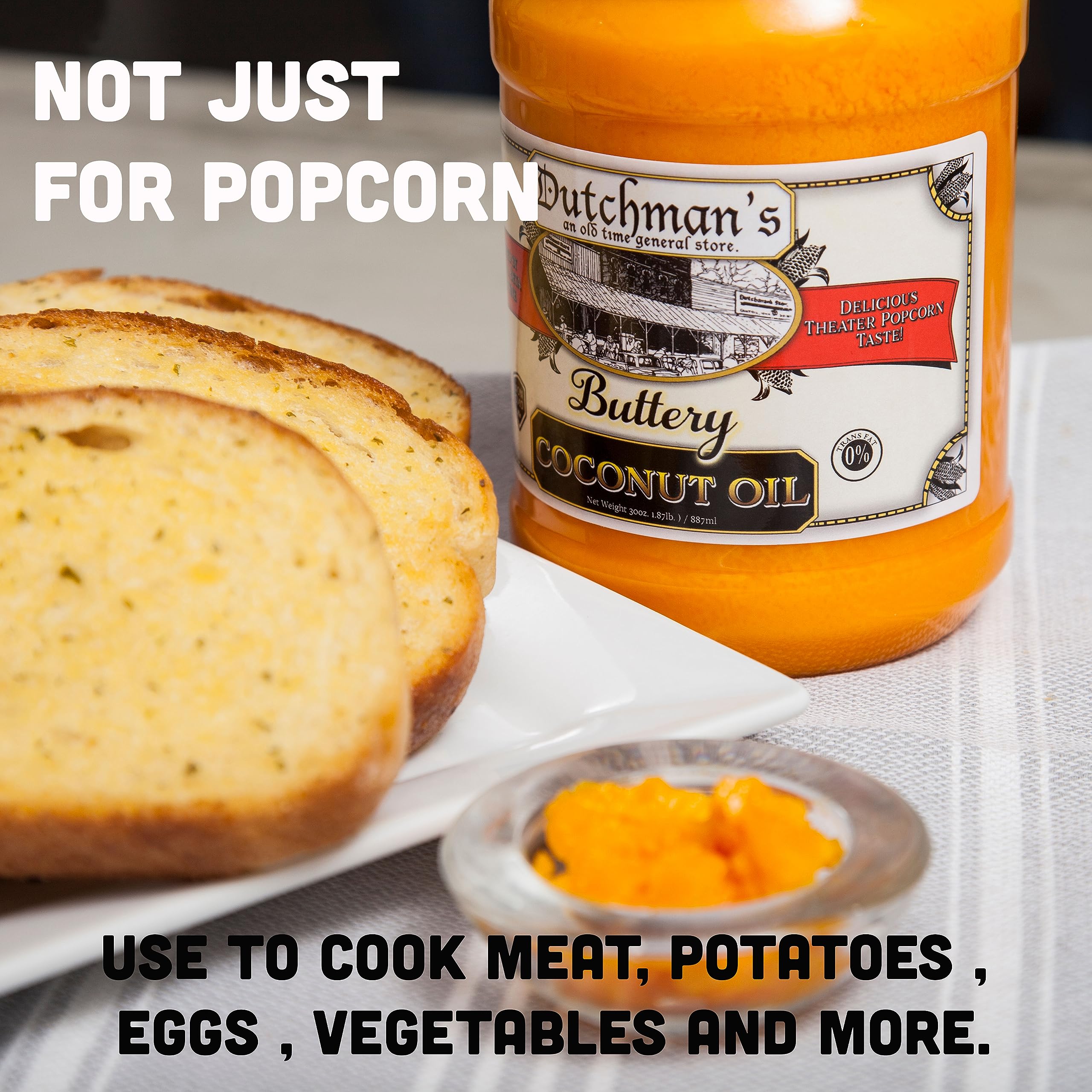Dutchman’s Popcorn Coconut Oil | Butter Flavored Oil, 30oz Jar - Colored with Natural Beta Carotene, Makes Theater Style Popcorn, Vegan, Healthy, Zero Trans Fat, Gluten Free, Made in USA