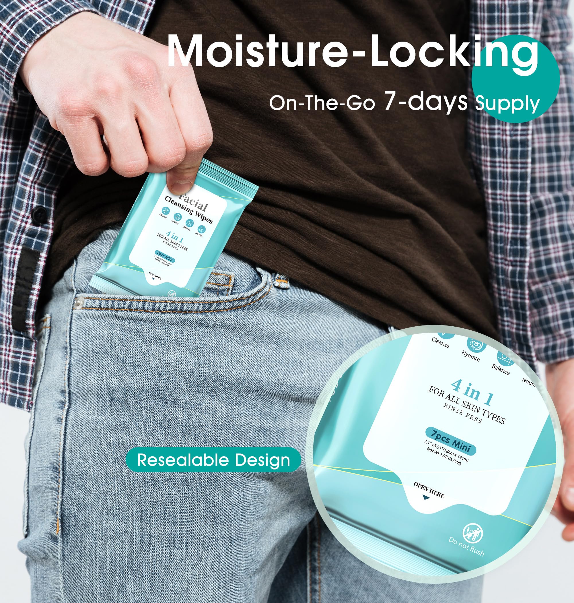 Facial Cleansing Wipes, Tea Tree Oil Extract for Face Cleansing, Salicylic Acid for Acne Treatment, Hydrating Pore Care for Sensitive Skin, Exfoliating & Soothing Double-Sided Cleansing Wipes (28PCS)